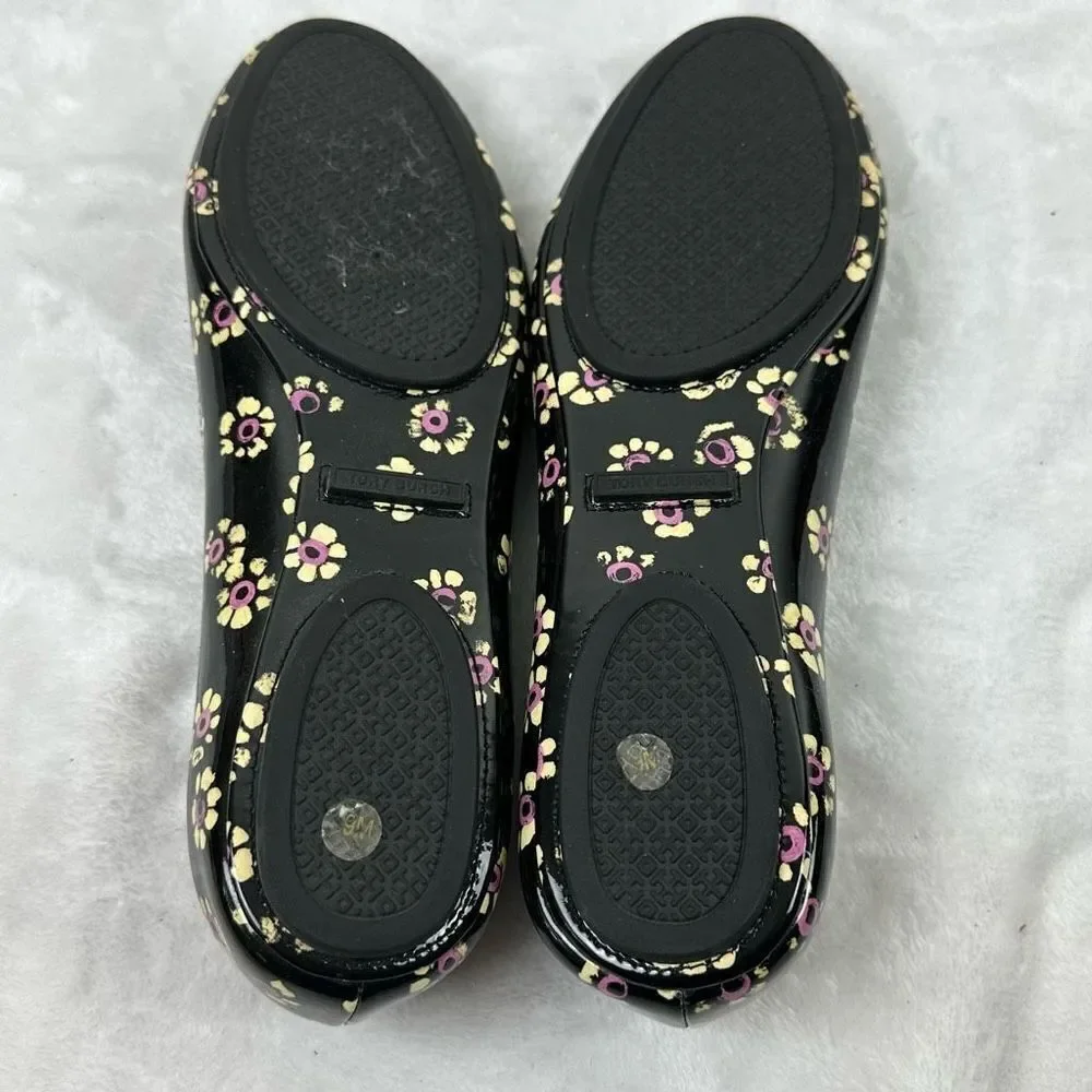 Tory Burch Women's 9‎ Patent Leather Floral Print Ballet Flat Black Daisy Print